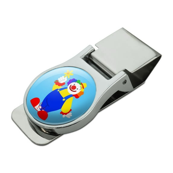 Clown with Flower and Big Shoes Satin Chrome Plated Metal Money Clip