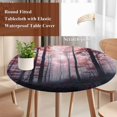 thumbnail image 4 of Red Forest Round Tablecloth, Fitted Table Cover with Elastic for 55"-60" Round Tables, Mysterious Vintage Foggy Woods Tree Table Cloth Outdoor Indoor Dinning Party Waterproof Tablecloths, 4 of 7