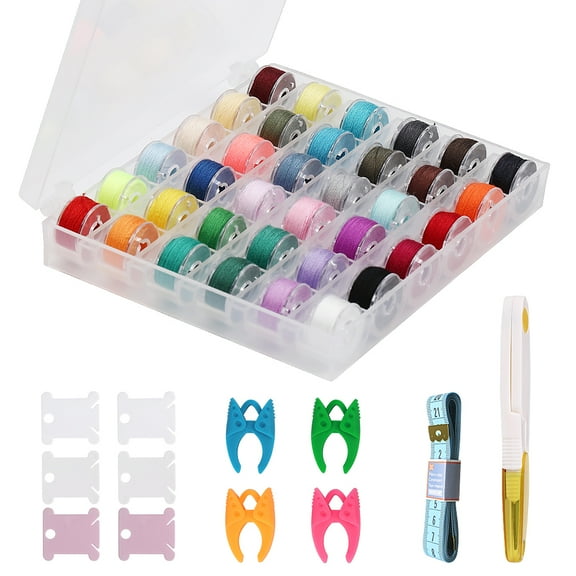 36 Pcs Bobbins and Sewing Threads Kit, Scissors and Measuring Tape for Brother Singer Babylock Janome Kenmore Sewing Machine