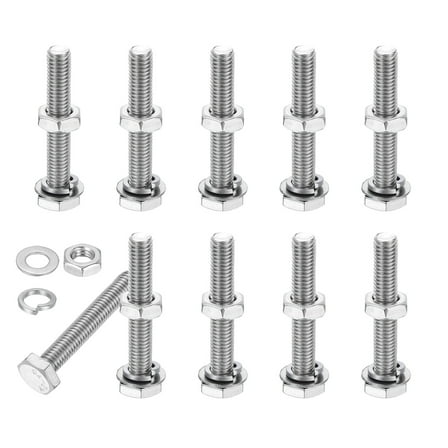 Uxcell M8x50mm Hex Bolt with Nuts Washers, 10 Set Stainless Steel Hex Screw Bolts Full Thread