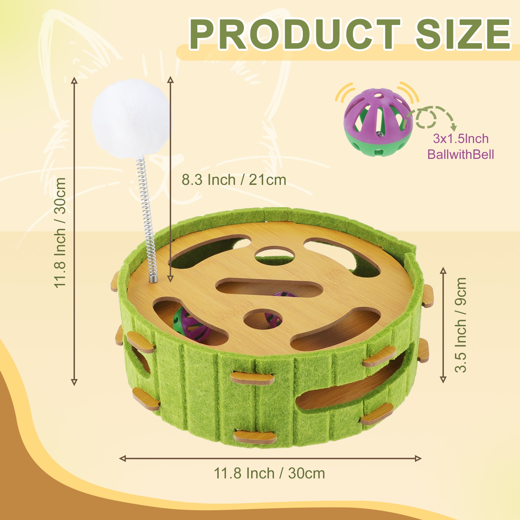 Unique Bargains Interactive Cat Toy Puzzle Toys for Indoor Felt Maze Box Cat Toys Mental Stimulation and Entertainment Circle Green 1 Set