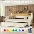 thumbnail image 6 of Twin Upholstered Daybed with Trundle, Storage Headboard, Charging Station (2 USB & 2 Outlets), RGB LED Lights - Space-Saving Sleeper for Bedroom, Guest Room, White, 6 of 16