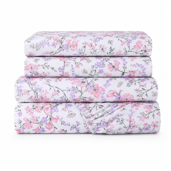 Queen Size Floral Printed Microfiber Bed Sheet Set