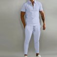 thumbnail image 2 of Birdeem Ensemble de Sport Décontracté pour Homme, Uni, Mode, Col Rabattu, Chandail à Enfiler, Manches Courtes, Pantalon, Survêtement Deux Pièces, 2 of 10