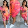 thumbnail image 3 of CILENON Matching Set Womens Tie-Dye Short Sleeve O-Neck Tops Beach Shorts Summer Sports Casual Set Lounge Sets for Women Women Two Piece Outfits Sets Women Outfits(Orange,L), 3 of 6