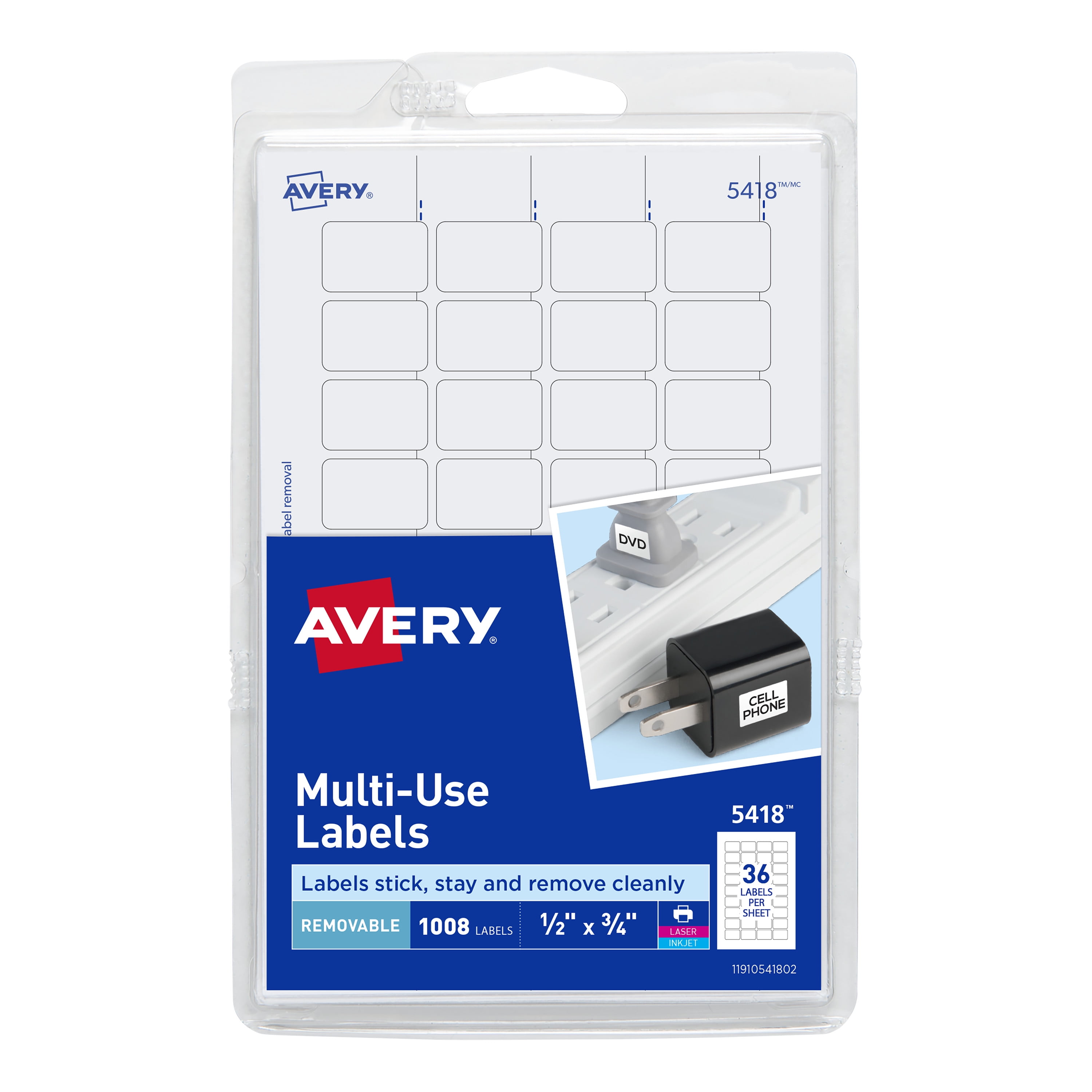 Avery Removable Labels, 1/2" x 3/4", 1,000 Labels (5418)