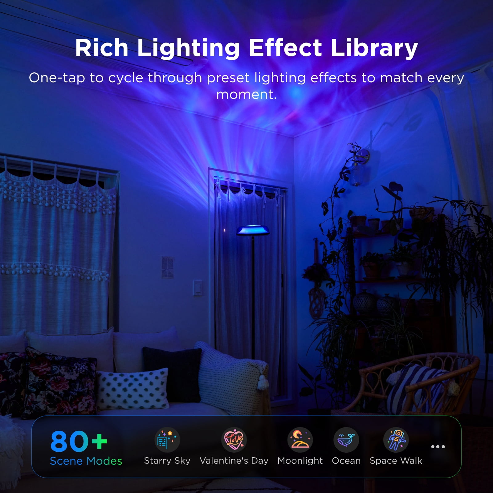 Govee Floor Lamp RGBIC Ripple Projector Modern Style - LED, Dimmable, 1000lm, White