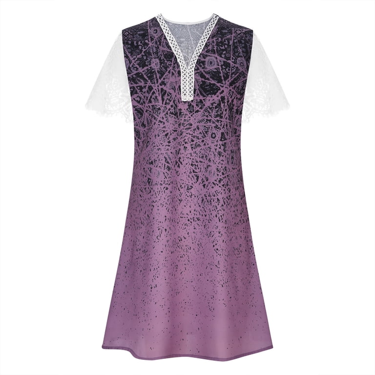 knee length purple lace dress Deholifer Womens Dresses V-Neck Patchwork Color Block Beach Summer Trendy Casual Loose Tunic 2XL, Women's collection:dresses-swatches