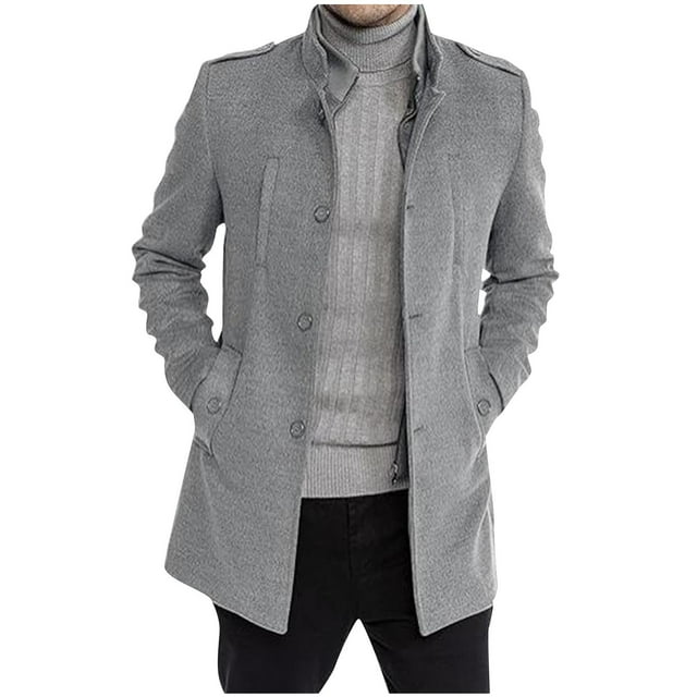 WRKEKC Vestes pour Hommes Couleur Unie Col Montant Boutonné Veste en Mélange de Laine avec Poches Style Faux Deux Pièces pour l'Automne et l'Hiver Décontracté Bureau et Occasions Formelles