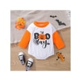 thumbnail image 2 of Bagilaanoe Newborn Baby Girl Halloween Rompers Pumpkin Letter Spider Web Print Long Sleeve Bodysuit 6M 9M 12M 24M Infant Loose Fit One Piece Jumpsuit, 2 of 9