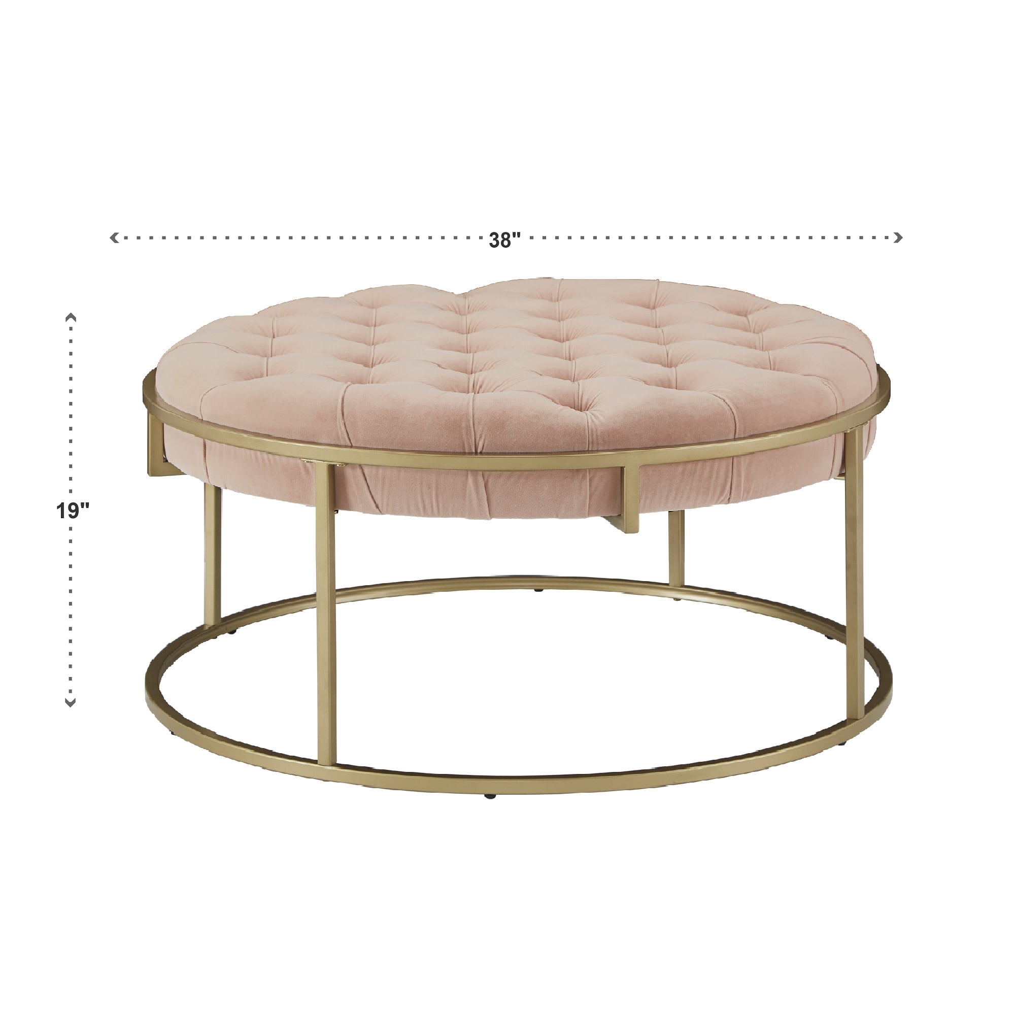Weston Home Oddie Gold Finish Velvet Button Tufted Round Ottoman, Blush Pink