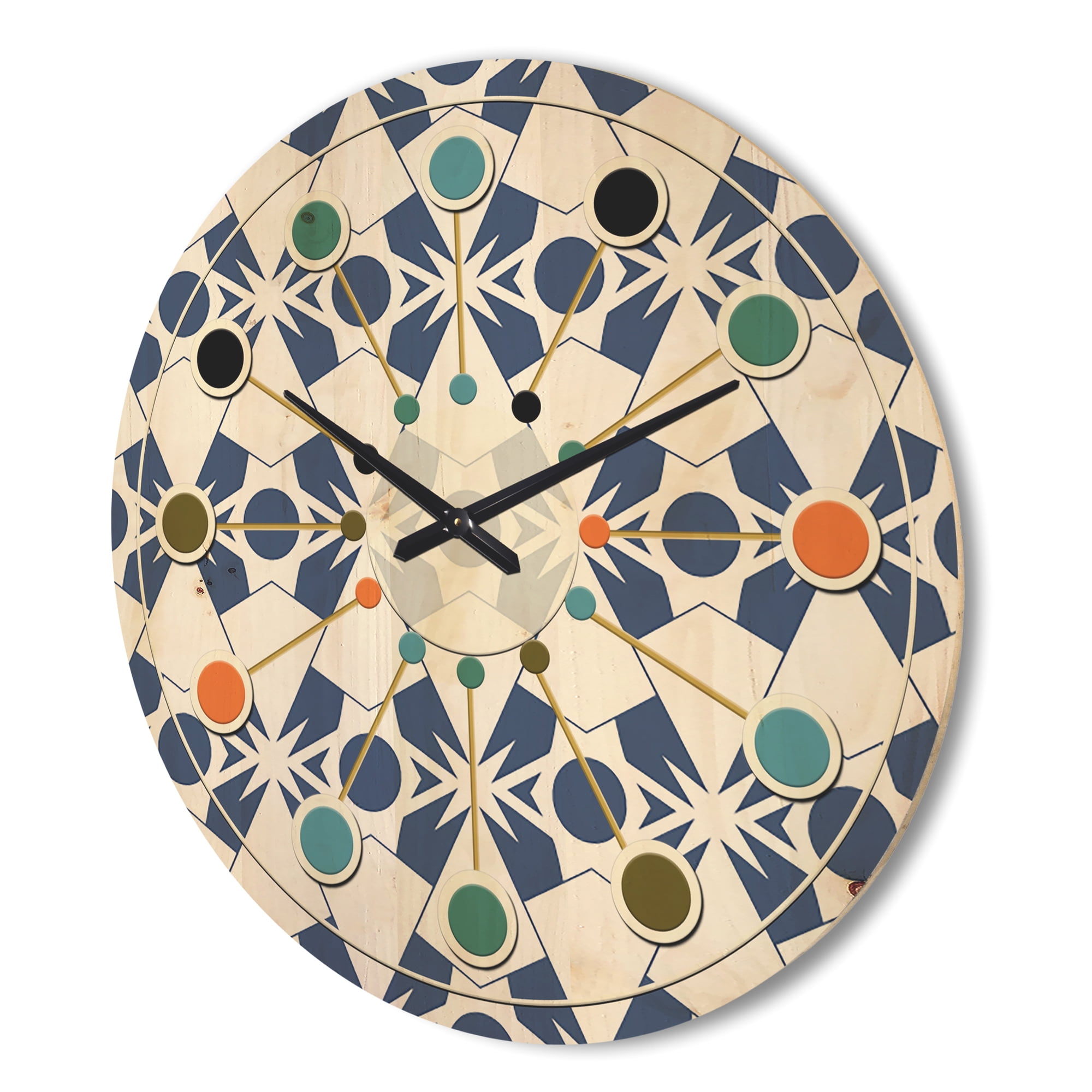 Designart 'Abstract Retro Geometrical Design Pattern I ' Mid-Century Modern Wood Wall Clock