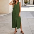 thumbnail image 6 of Uscallm Women's V Neck Sleeveless Button Down Boho Maxi Dress Casual Flowy Long Travel Dresses Lightweight Summer Beach Sundress, Green XL, 6 of 9