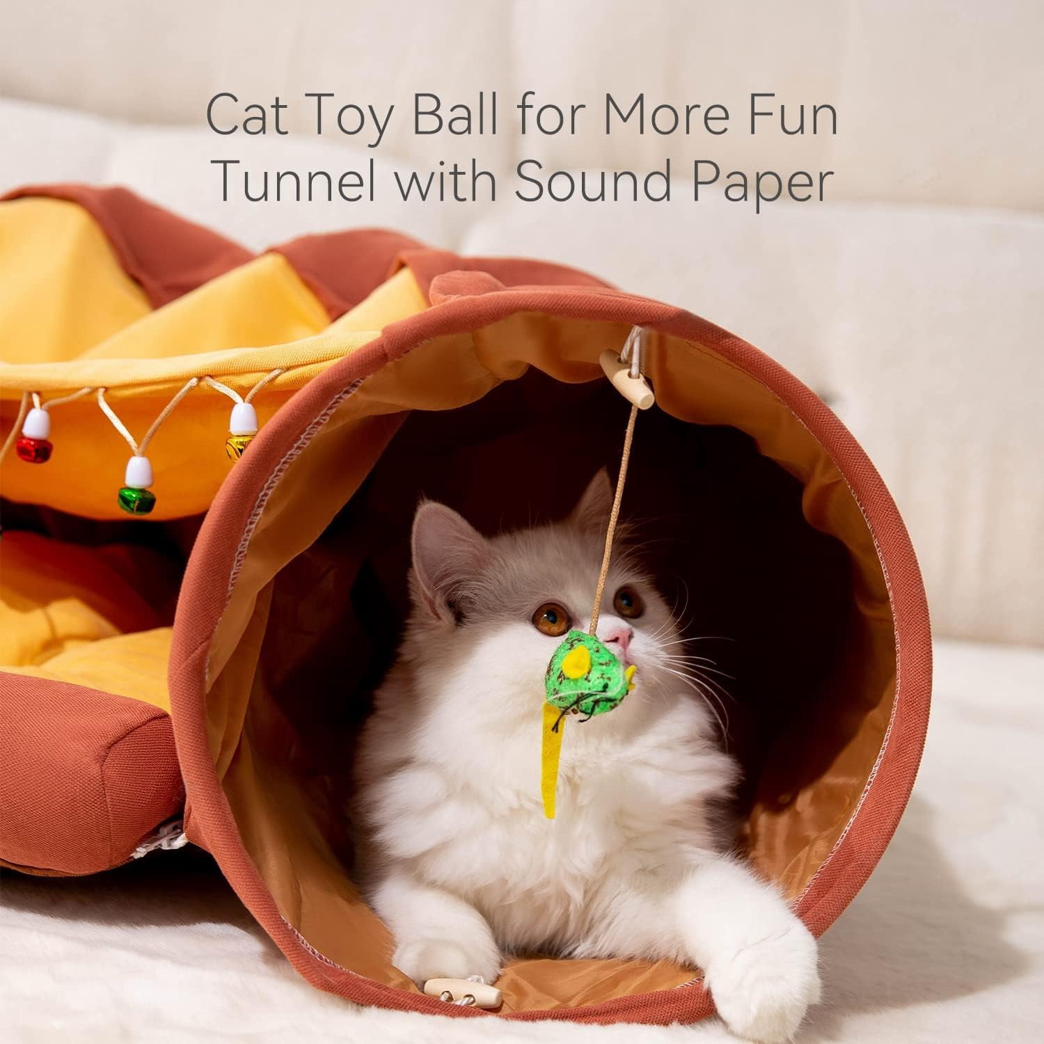 Cat Tunnel for Indoor Cats, Cat Tube with Collapsible Washable Cat Bed,Premium Cat Toy for Small Medium Large Cat.(Bar)