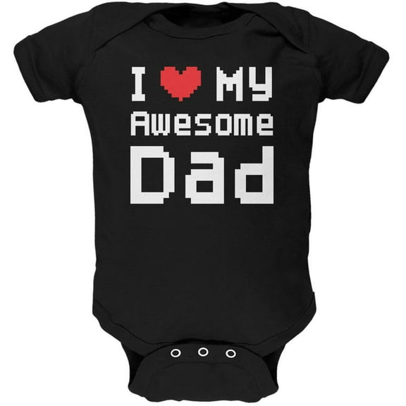 Father's Day I Heart My Awesome Dad 8 Bit Pixel Black Soft Baby One Piece - 9-12 months