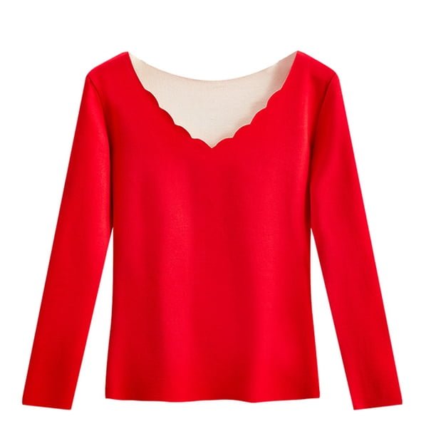 Sonducket Camisa térmica Ropa interior de invierno Ropa de abrigo Moda Tamaño compacto Lavable Top Lencería larga Suministros para mujeres flexibles al Ropa interior Rojo SG Sonducket AP013685-05