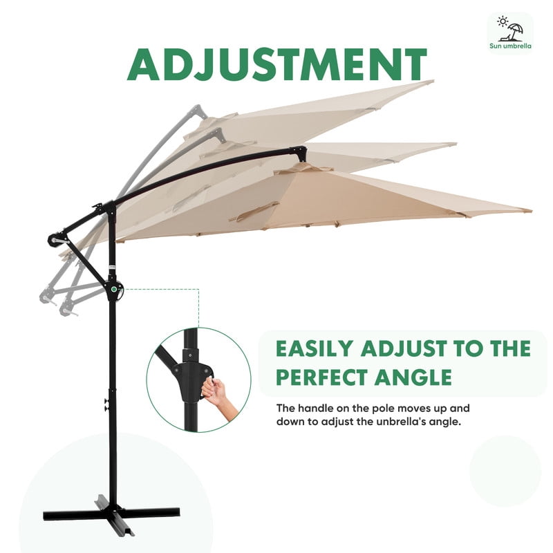 Gianna Outdoor Patio Umbrella, 10ft Offset Hanging Patio Umbrella with Aluminum Stand, 8 Ribs, UV Protection for Pool Garden Backyard Market, Khaki