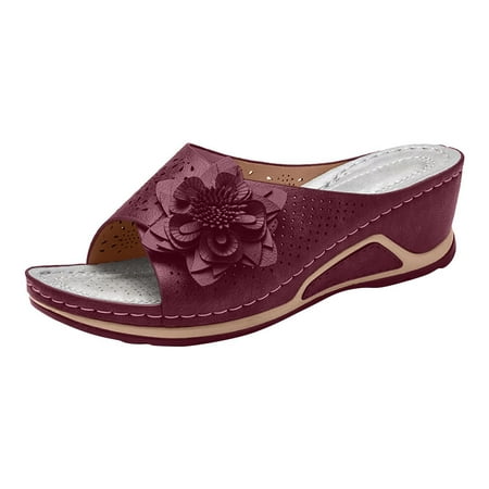 

Womens Comfort Wedge Slide Sandals Open-Toe Low Heel Non-Slip Bohemian Flat Sandall Summer Slippers for Women