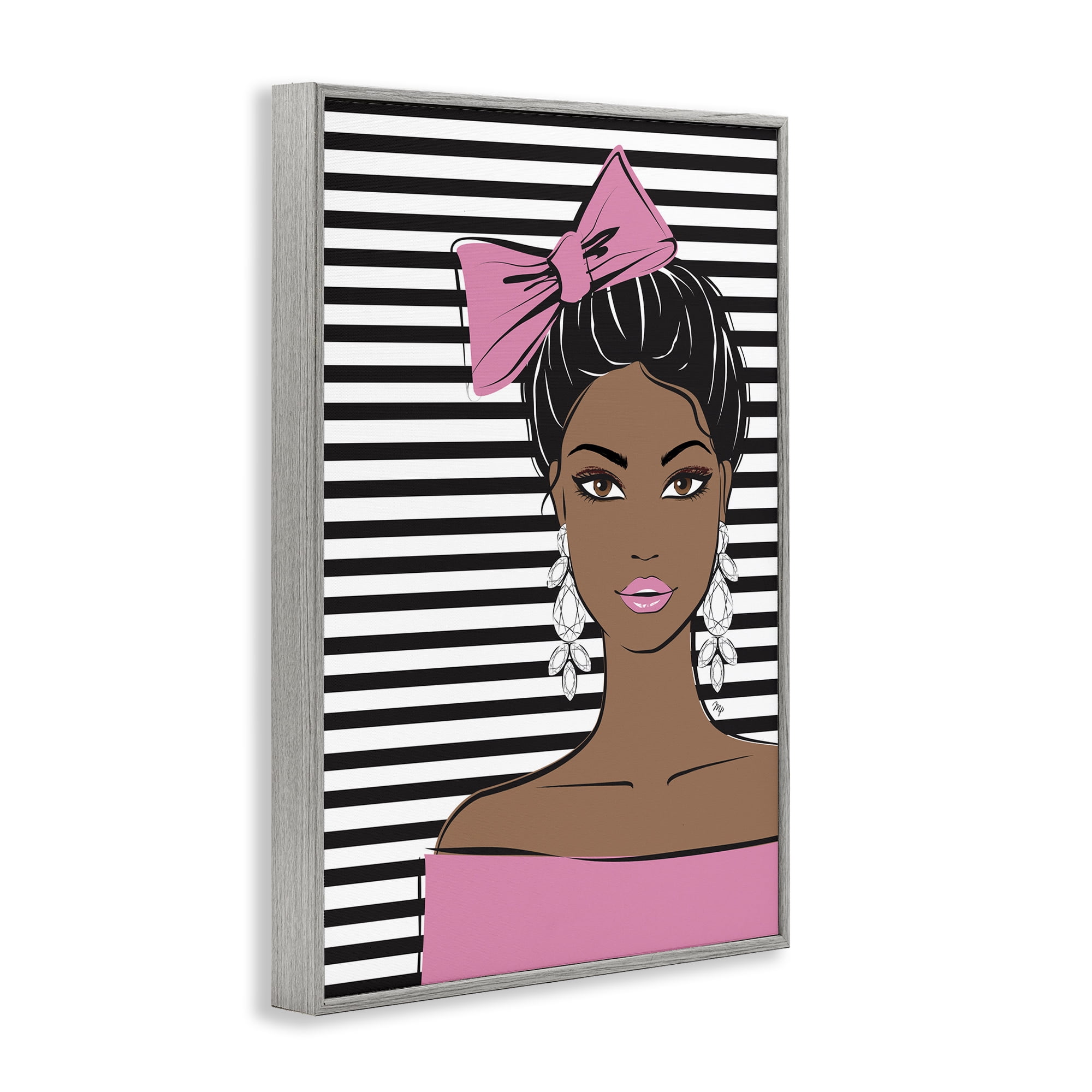 Stupell Industries Girl with Bow & Jewel Earrings Gray Framed Giclee Art, design by Martina Pavlova