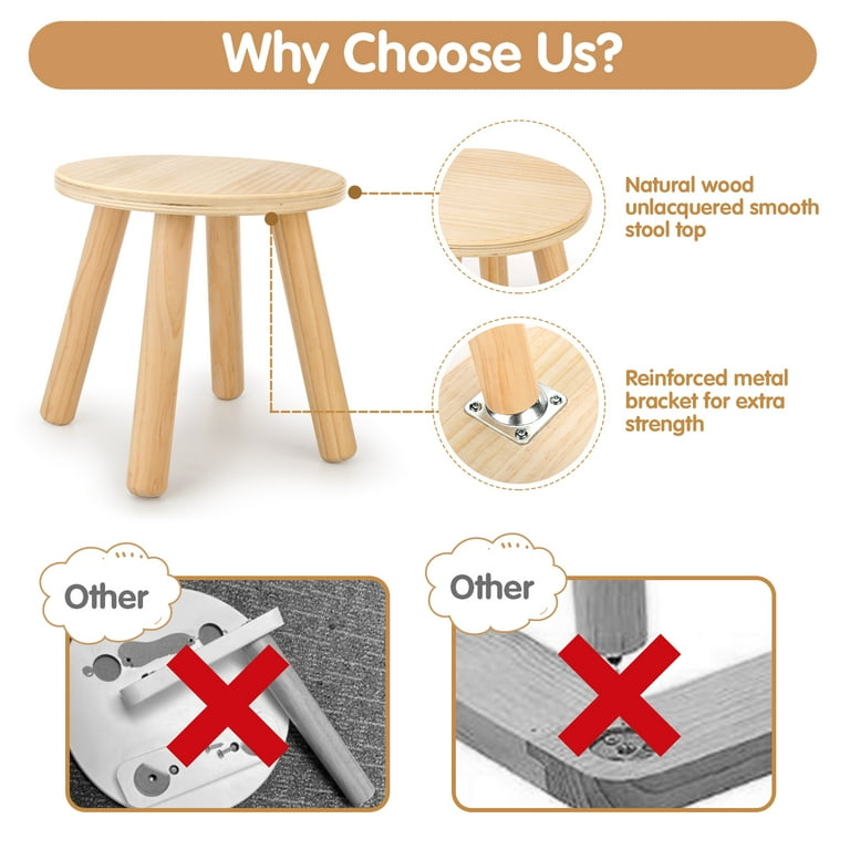 Kids Wooden One Step Stools Milking Stools Multi use Solid Wood Chair Footstool for Adults 10inch