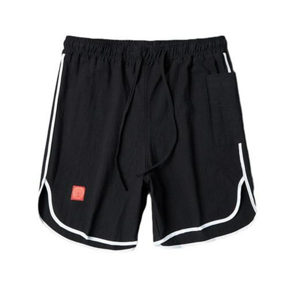 CaComMARK PI Shorts for Men Quick Drying Fitness Running Shorts Solid Color Pocket Drawstring Casual Sports Shorts Black 6(L)