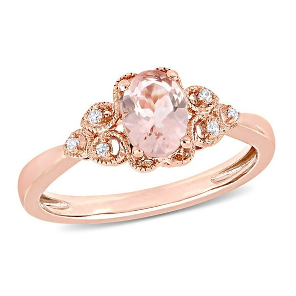 3/4 Carat (ctw) Morganite Filigree Ring in 10K Rose Pink Gold with Diamonds
