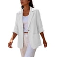 thumbnail image 4 of Women’s Single Button Cotton Linen Blazer Notched Lapel Jacket with Pockets, Breathable Roll up Long Sleeve Coat for Spring Fall White, 4 of 7