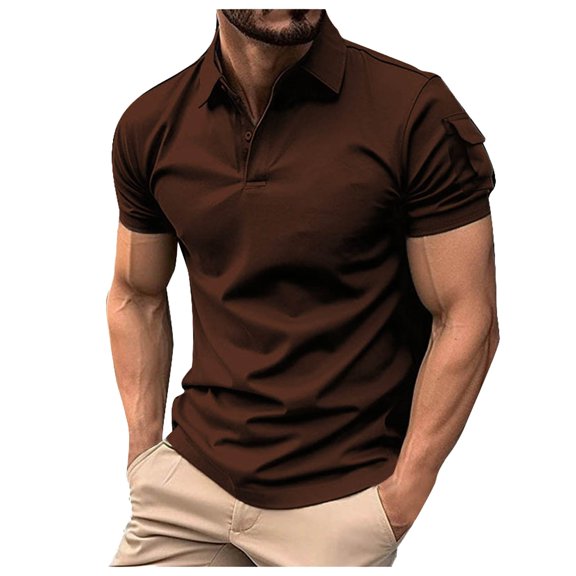 Bibifish Mens Polo Shirts Side Sleeve Pocket Detail Shirts Point Collar Button Front Simple Casual Tops