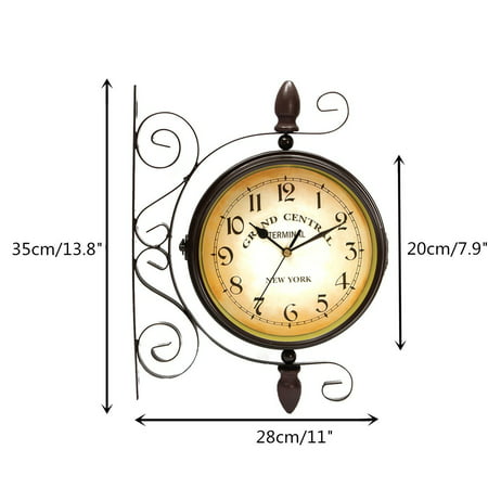 Wrought Iron Vintage Inspired Rotatable Double Sided Wall Clock Faced Train Station Style Round Chandelier Hanging Metal Home Décor Art Canada - Double Sided Wall Clock Malaysia