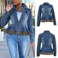 thumbnail image 2 of Moda mujer manga larga Tops prendas de vestir vaquero cuello vuelto chaqueta abrigo Pompotops  gfhjh14047, 2 of 6