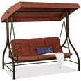 thumbnail image 3 of Best Choice Products 3-Seat Outdoor Converting Canopy Swing Glider Patio Hammock w/ Removable Cushions - Dark Rust, 3 of 9