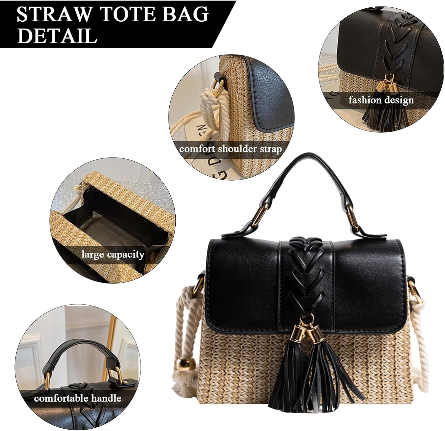 CAILDANL Straw Crossbody Bags for Women Summer Straw Clutch Bag Woven Beach Purse Vacation Handbags