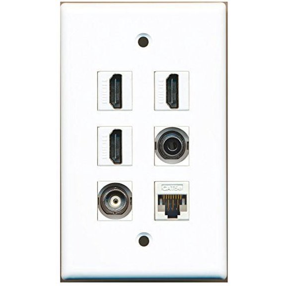 RiteAV - 3 HDMI 1 Port 3.5mm 1 Port BNC 1 Port Cat5e Ethernet White Wall Plate