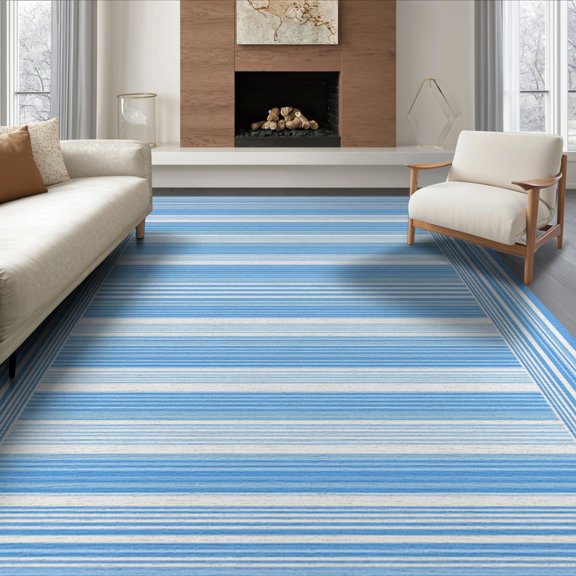 ODIKA 8'x10' Washable Area Rug Durable, Non-Slip Modern Banded With Symmetrical Stripes And Contemporary Styling for Living Room, Under Sectional, Family