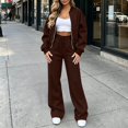thumbnail image 2 of Lmueinov Womens Fall 2 Piece Set Sweatsuits Lounge Fall Outfits Zip Up Crew Neck Jackets and Wide Leg Sweatpants Set Soft Casual Loungewear, 2 of 4