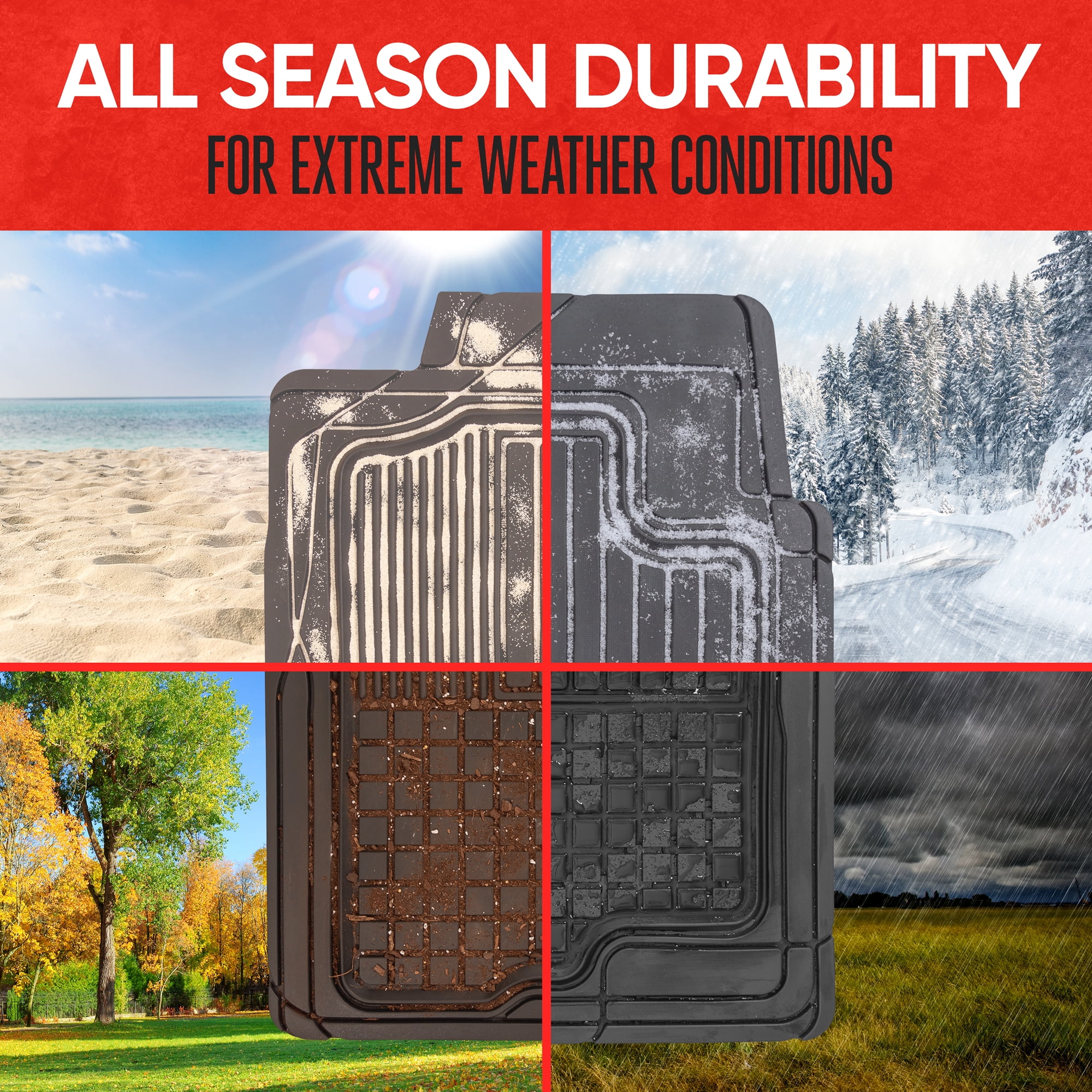 MOTOR TREND 2 Front All Weather Custom Heavy Duty Rubber Floor Mats for Auto Car Truck SUV