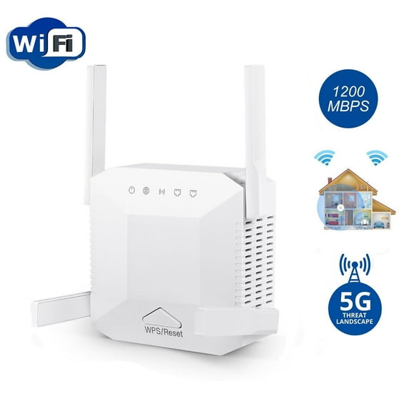 WiFi Extender Signal Booster, WiFi Booster, WiFi Extender, 360 ° Full Coverage Four Antennas Covers Up to 2500 Sq. FT, Dual Band WiFi Repeater, White