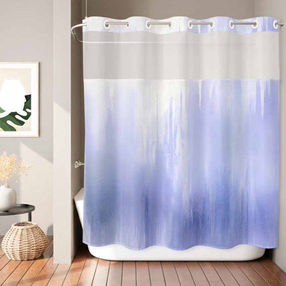 No Hook Shower Curtain, Blue Purple Ombre Shower Curtains for Bathroom with See Through Top Window, Modern Abstract Gradient Minimalist Art Waterproof & Washable Bath Curtain 66"x72"