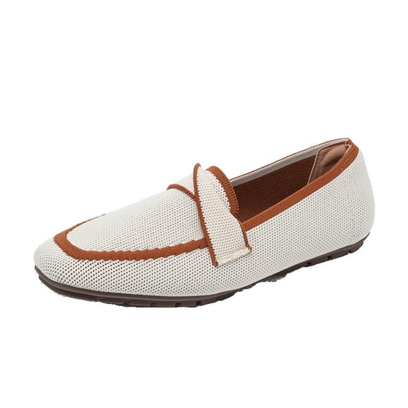 I-153 Beige Womens Spring Summer Square Toe Flat Bottom Shallow Mouth Fly Woven Slip On Loafers Casual Fashionable Ladies