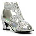 thumbnail image 2 of Enzo Romeo Lime03N Womens Open Toe Mid Heel Wedding Rhinestone Gladiator Sandal Wedge Shoes (7, Silver), 2 of 4