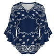 thumbnail image 5 of Bandana Blue - Navy Blue Women's V-Neck Blouse With 3/4 Ruffled Bell Sleeves Casual Top Ladies Blouses, 5 of 7