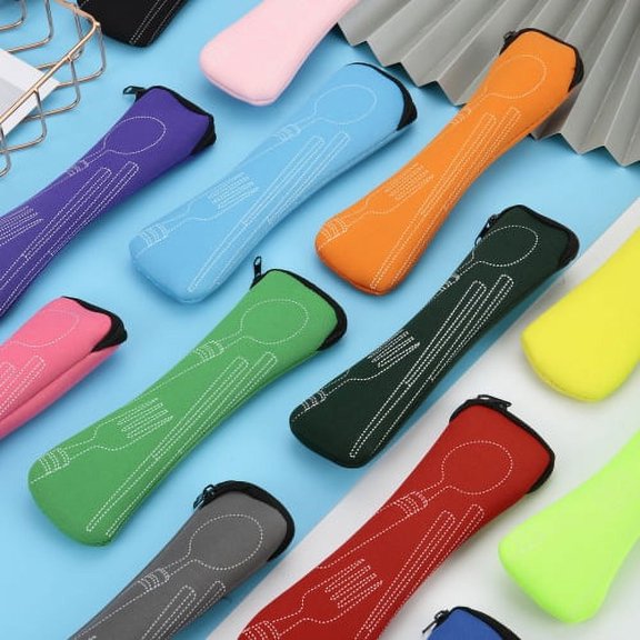 Cheers.US Reusable Flatware Sets Knife, Fork, Spoon, Chopsticks, 14 color Portable Travel Stainless Steel Tableware Dinnerware with Carrying Case