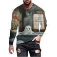 thumbnail image 2 of WAENQINLA Halloween Costomes Men Casual Long Sleeve Sweatshirts Crewneck Halloween Shirts Cute Ghost Print Party Holiday Shirt, 2 of 5