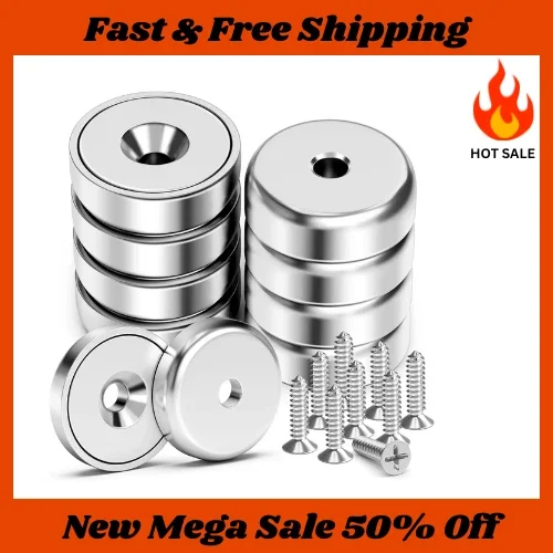 40Lb Rare Earth Cup Magnets With Holes & Screws – 8 Pack For Wall & Diy Use