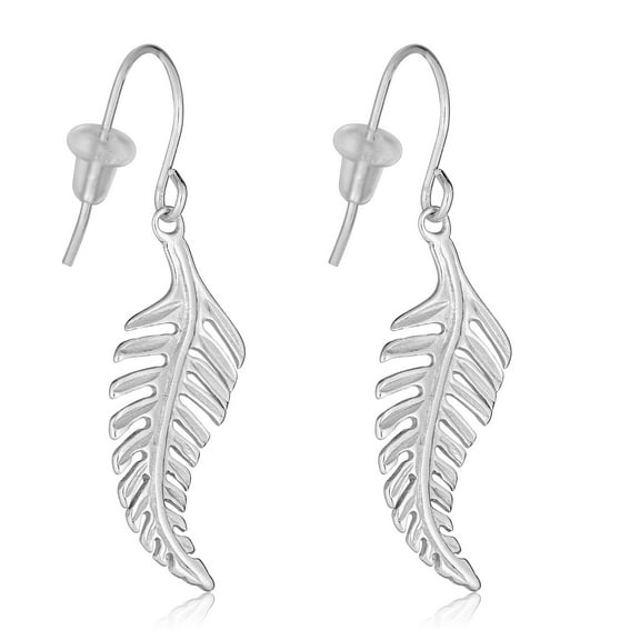 AVORA 925 Sterling Silver Leaf Cut-out Fish Hook Dangle Drop Earrings
