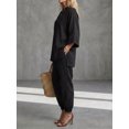 thumbnail image 4 of Women's Summer 2 Piece Outfits Lounge Sets Three-quarter Sleeve Top Wide Leg Cropped Pants with Pockets, 4 of 6