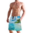 thumbnail image 2 of Dailycode Men's Quick Dry Swim Trunks Beach Shorts Casual Summer Board Shorts with Pockets, Beach and Blue Sea, 2 of 8