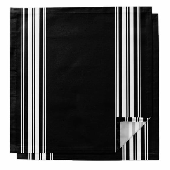Black Striped Cloth Napkins Washable Set of 2, Farmhouse Black White Stripes Reusable Dinner Table Napkins Cloth Bulk for Weddings Kitchen Restaurants Hotel Events Parties 20 x 20 Inch