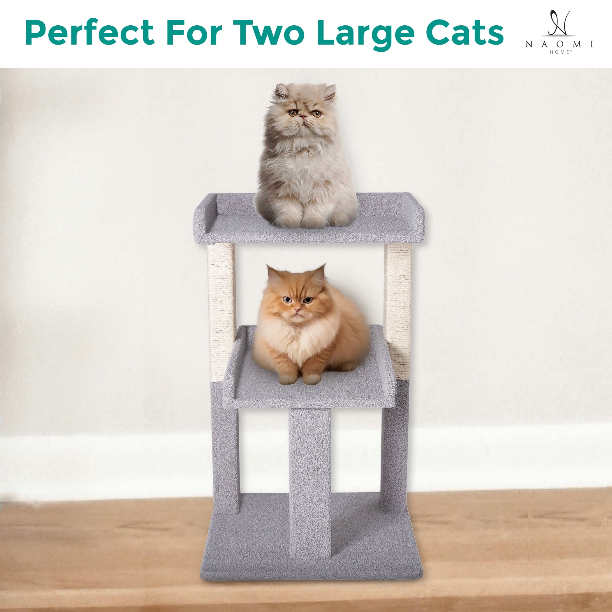 Lulu 2-Tier Cat Tree Tower for Indoor Cats – Large Cat Tower & Cat Condo for Large Cats | Cat Tree House:Gray