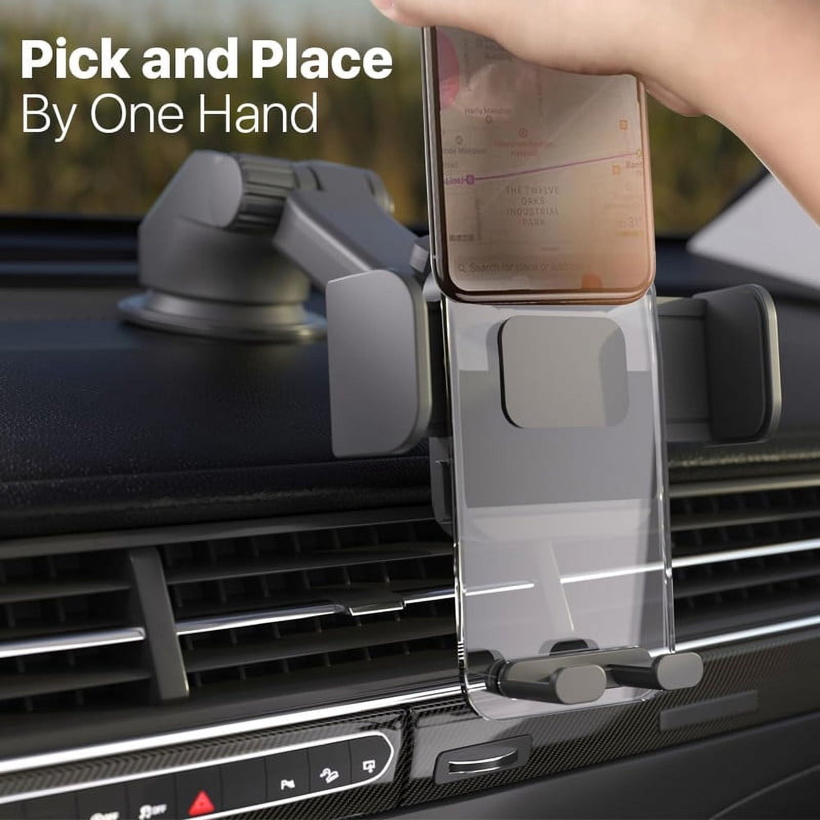 LAX Gadgets Clear Cradle Phone Mount for Car - Transparent Cradle-Type Cell Phone Car Mount with Extendable Arm - Car Mount with Powerful Suction Cup for Windshield and Dashboard